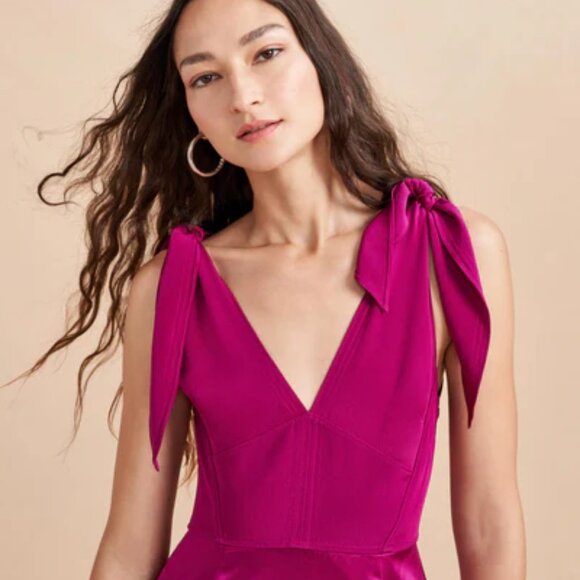 La Ligne Charlotte Tie-Detailed Midi Dress in Navy Blue + Brown Plaid - Picture 12 of 14